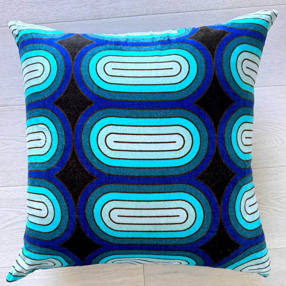 Jonathan Adler Madrid Capsules Velvet Pillow 22" Square Navy/Turquoise/White